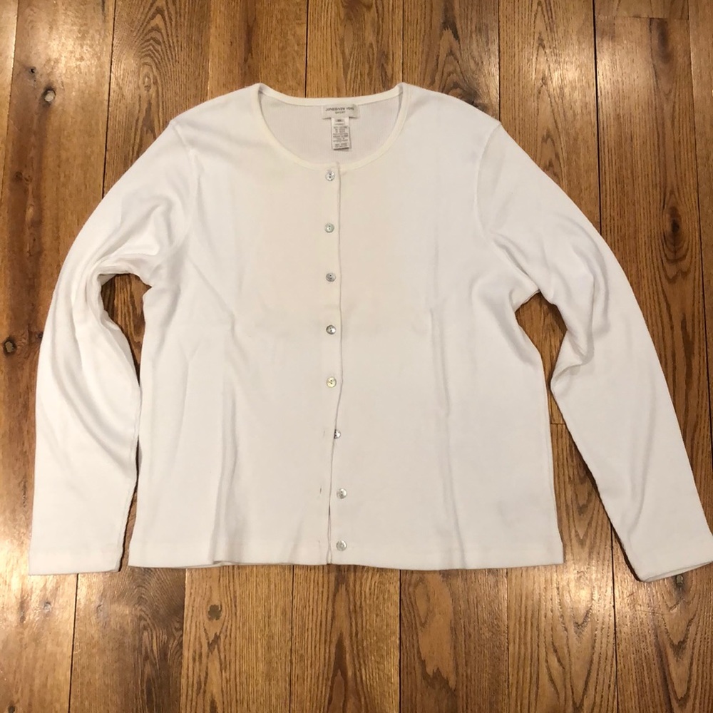 Jones New York white button up ribbed sweater - M